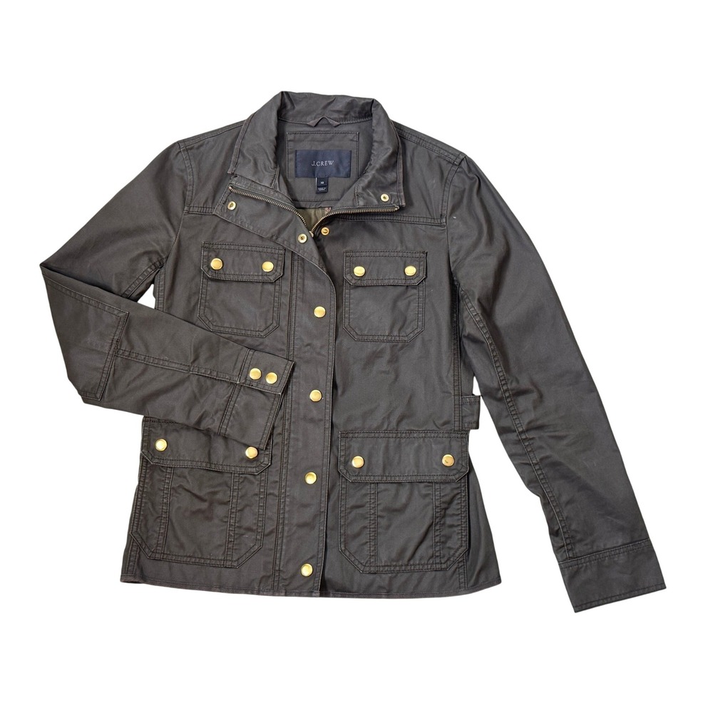 J.Crew Downtown Field Jacket 19034 XS Mossy Brown Waxed Cotton Gold Hardware